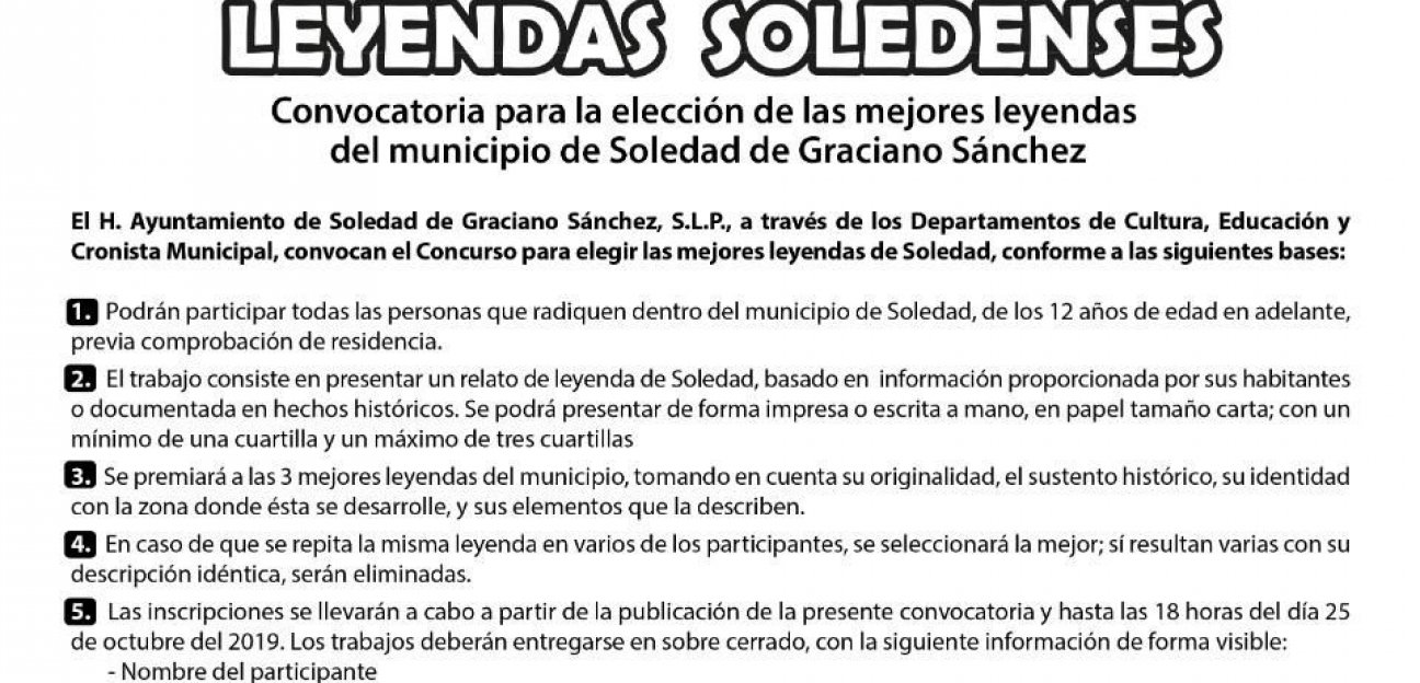 Concluye hoy la convocatoria para participar en el certamen Leyendas Soledenses