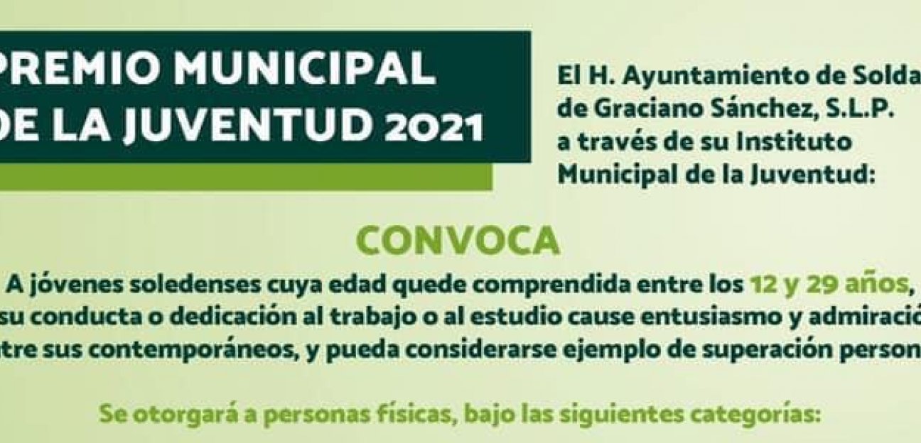 Ayuntamiento de Soledad convoca al Premio Municipal de la Juventud 2021