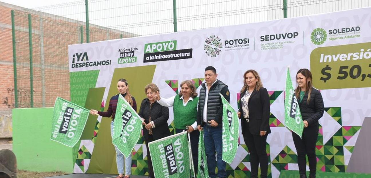 Leonor Noyola y Ricardo Gallardo inician construcción de colector pluvial en la Zona Oriente de Soledad