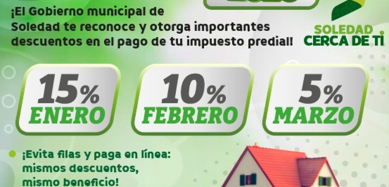 En enero, febrero y marzo, de 2026, descuentos en el pago del impuesto predial: Ayuntamiento de Soledad